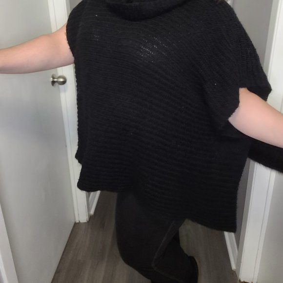 One Size, Black Acrylic Cowl Neck Poncho, Sears - Picture 3 of 4
